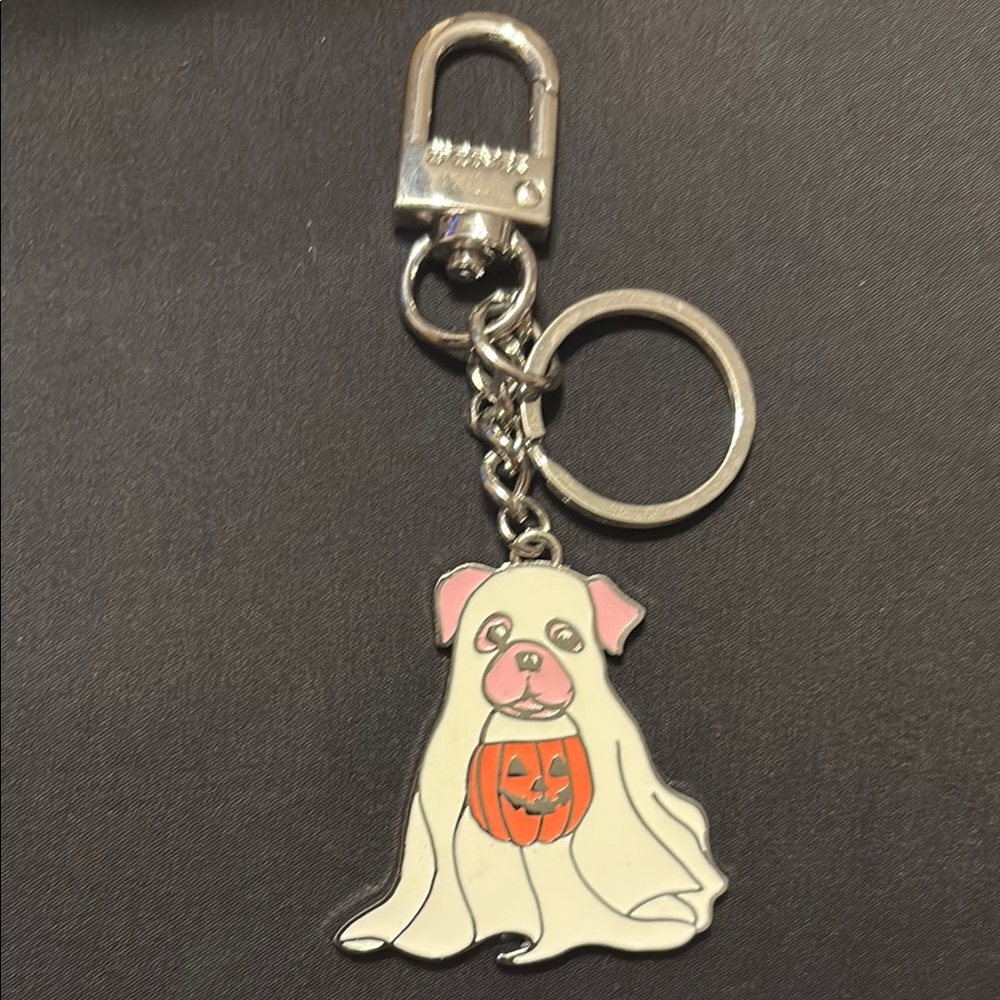 PINK Victoria's Secret Silver and Orange Ghost Dog Keychain
